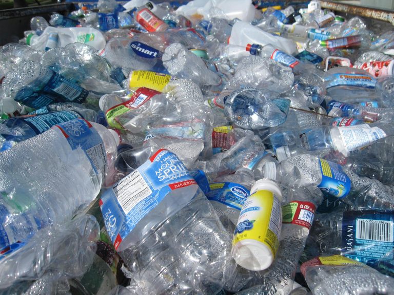 Assorted plastic bottles piled together as waste, highlighting the environmental impact of single-use containers.