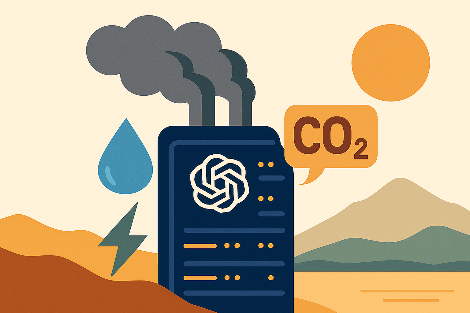 A hand touching a smartphone screen with ripple effects, set in a tranquil landscape with a winding path, trees, and a sun.